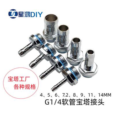 水冷软管宝塔 G1/4 2分螺纹 外径4/5/6 /7.2/8/9/11/14MM宝塔接头