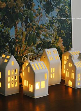 丹麦斯堪的那维亚小房子烛台出口陶瓷磨砂简单切割建筑蜡站家庭装