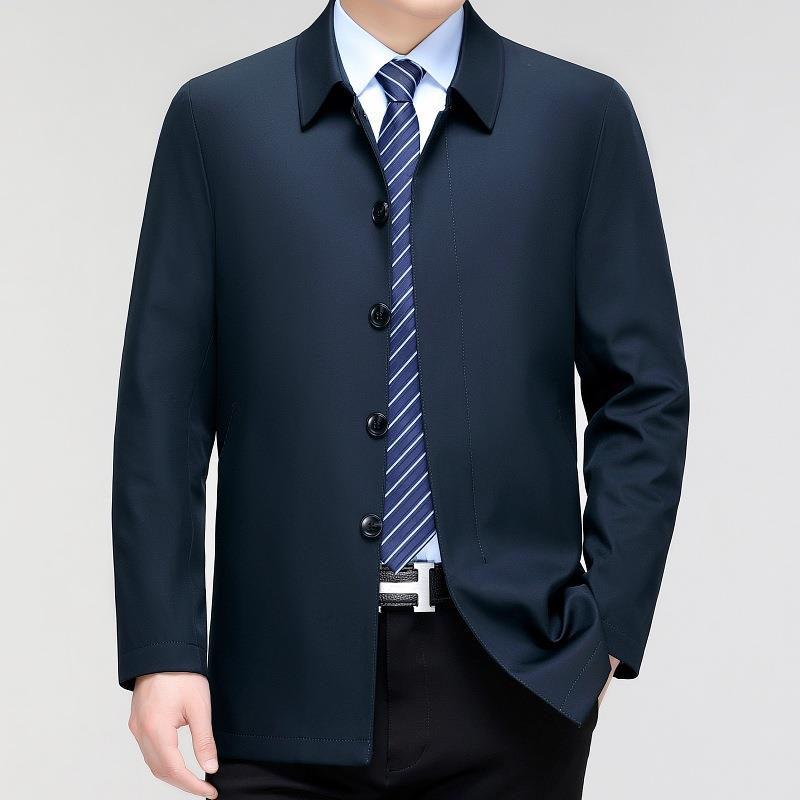 款男士闲衣中长款桑蚕丝新翻领2308-U中风年春秋季高端休公务员夹