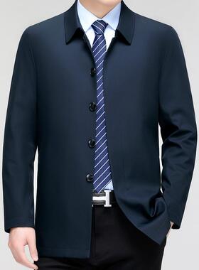 男士风衣中长款桑蚕丝翻2308-U领中年款春秋季端休闲公务新高员夹