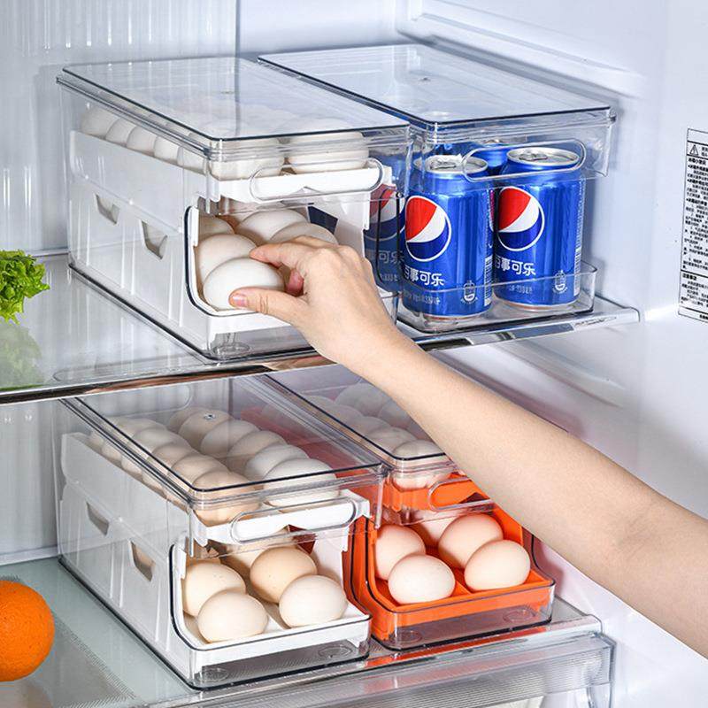 冰箱双层鸡蛋收纳盒滚动式放蛋防摔保鲜家用厨房装蛋托架收纳整理