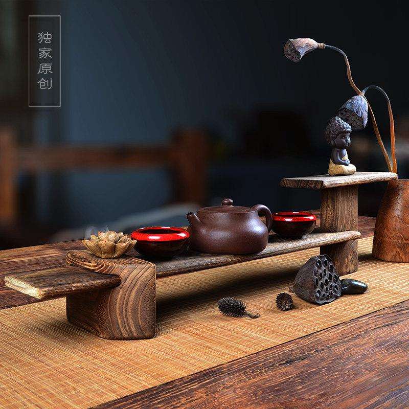 复古实木收纳层架功夫茶杯架子茶具茶道配件置物架创意中式个性摆