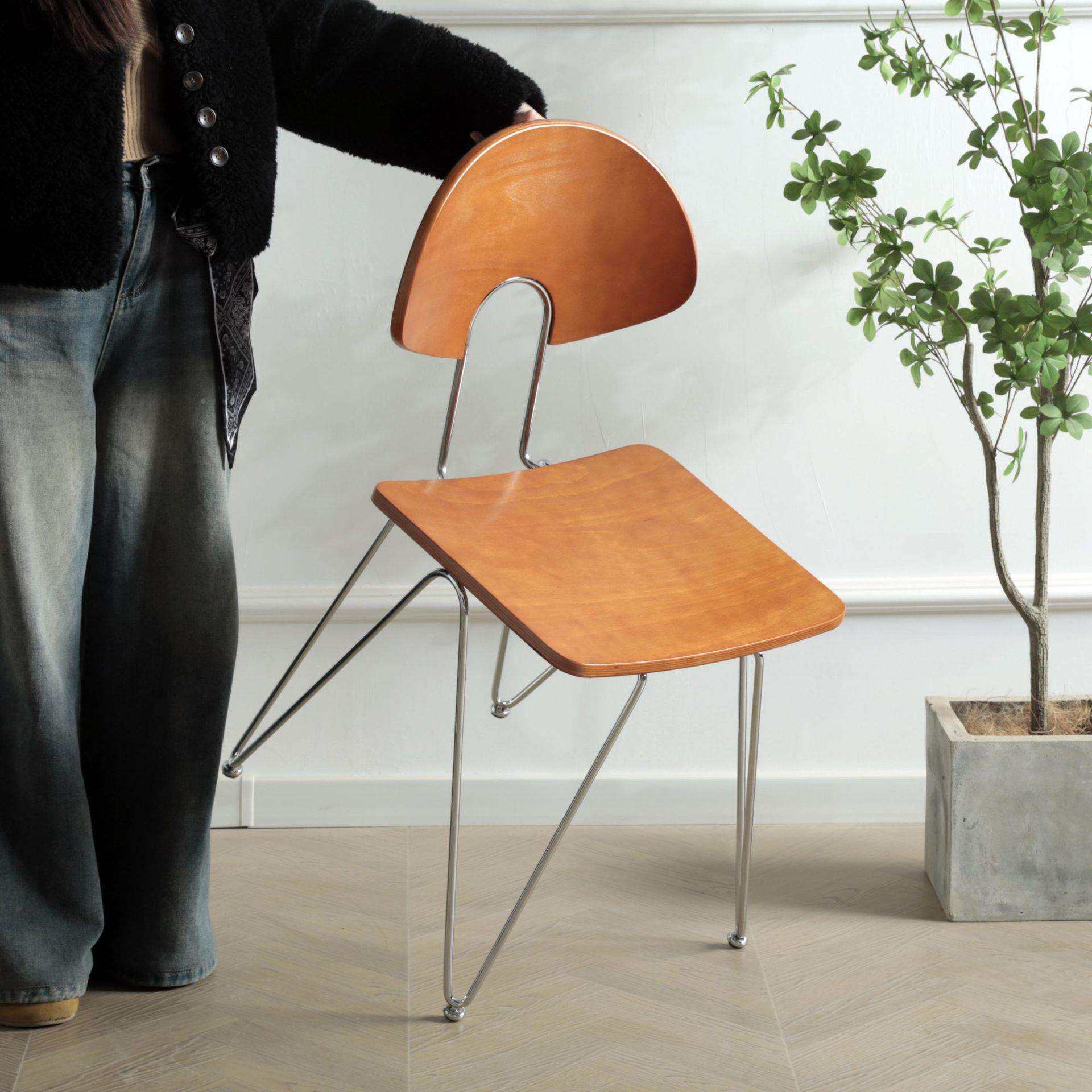 家用中古风餐椅高级感复古椅子实木靠背书桌椅设计师可简易银杏椅