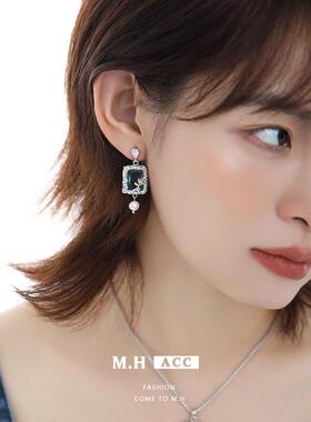 原创设计方形蓝色锆石系列女时尚百搭高级感项链耳环戒指饰品