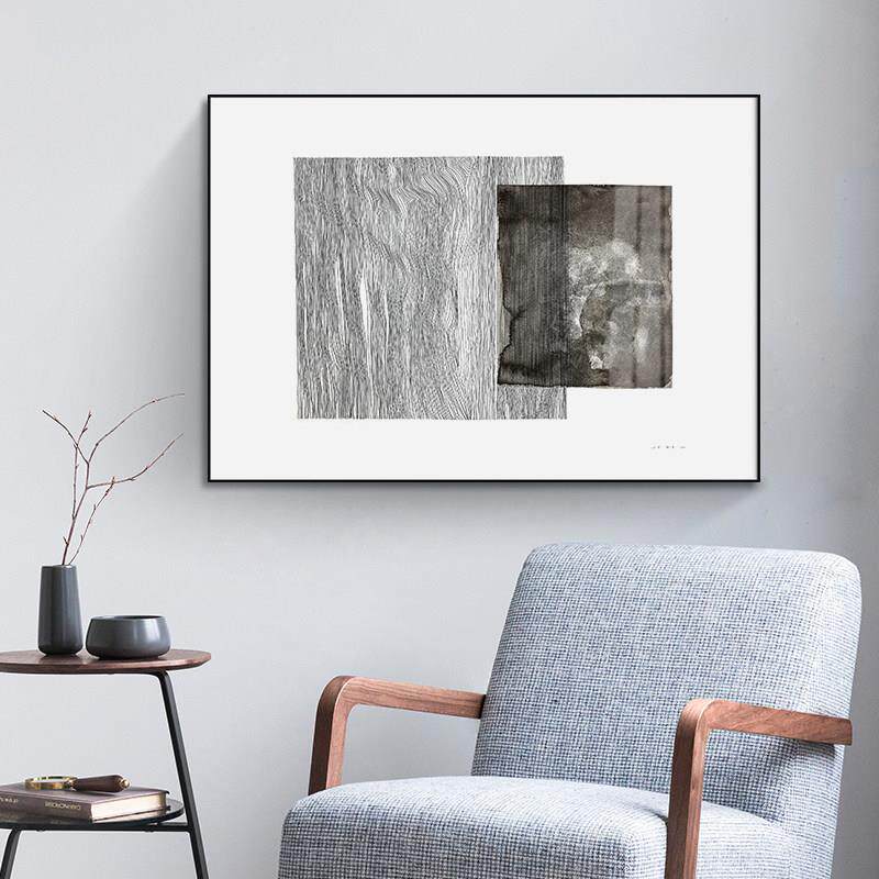 鳟鱼北欧抽像壁画 客厅走廊挂画长方形装饰画 过道卧室黑白横版画