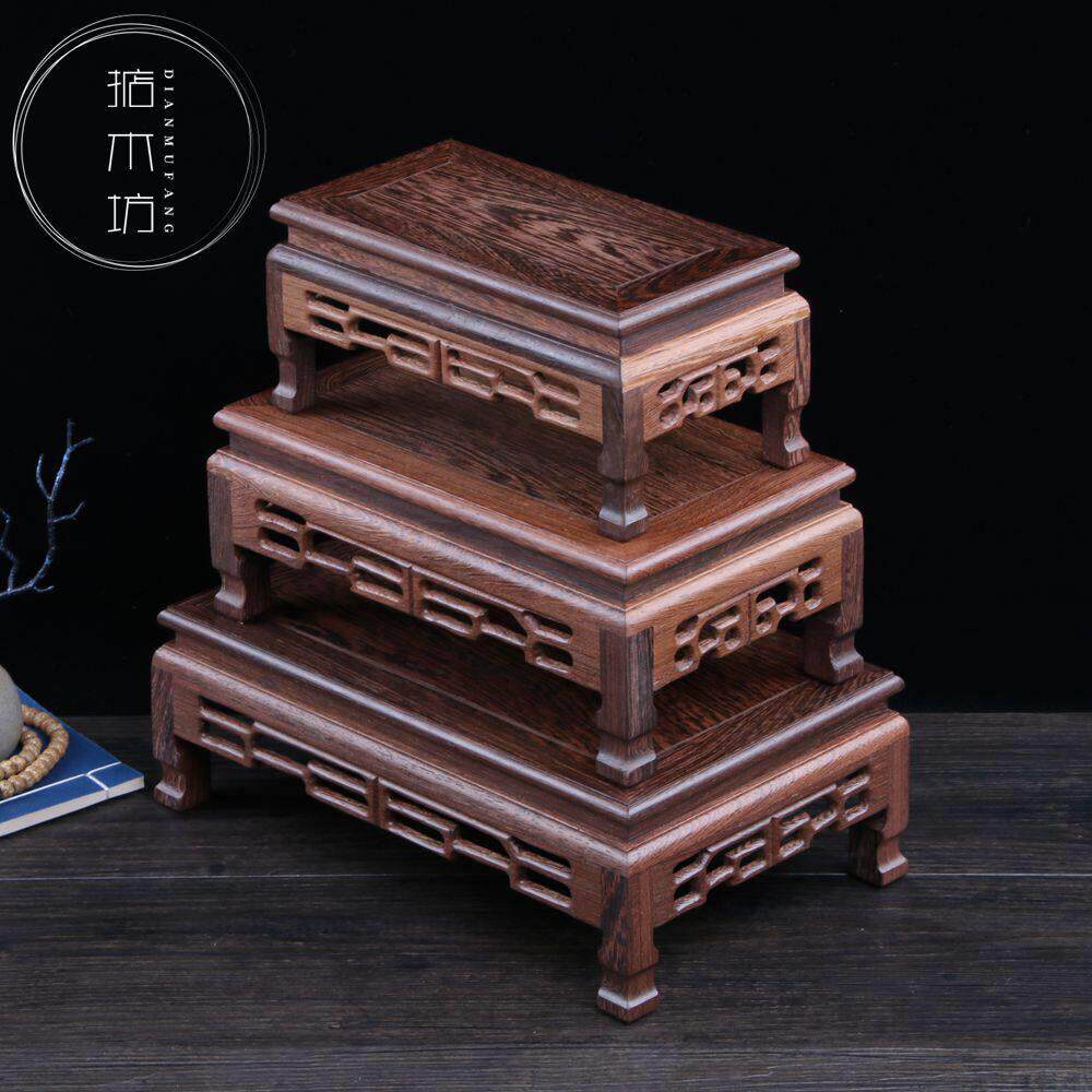 红木雕刻工艺礼品摆饰鸡翅木摆件底座实木托 托架长方形奇石头花