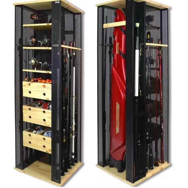 鱼竿架壁挂式垂直多功能展示架竿收纳架抄网手竿可旋转底座