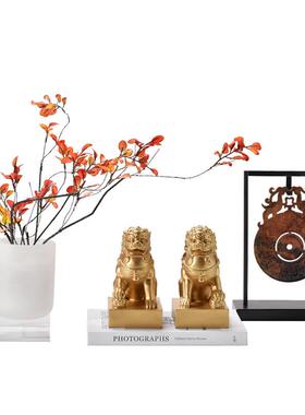 新中式样板间书房展示柜陈列家具组合玉壁狮子摆件酒店搭配装饰品