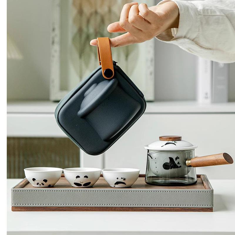 风快客杯户外一壶三杯玻璃便携式陶瓷简约功夫旅行茶具套装logo