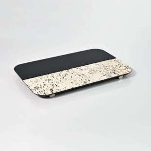 现代轻奢风简约不锈钢皮革创意托盘娜塔丽实木斑点马毛收纳摆件