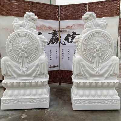 石雕门墩抱鼓石一对汉白玉狮子貔貅石墩门口石鼓