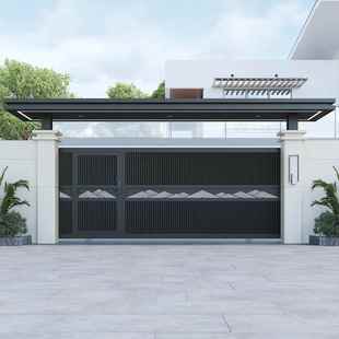 定制铝合金别墅电动平移门农村户外铁艺庭院门铝艺围墙车库大门