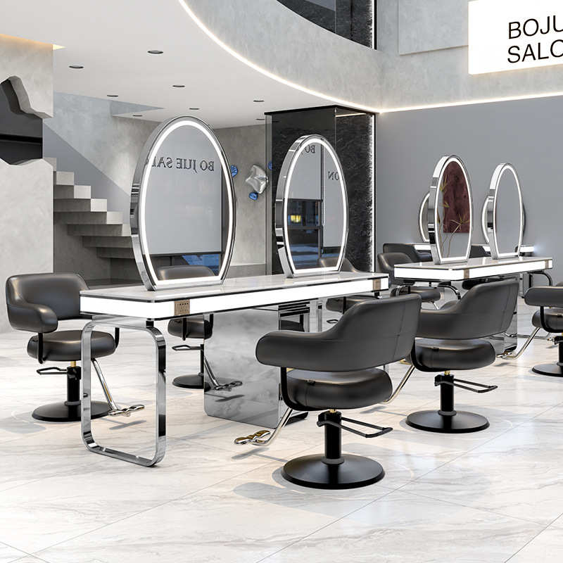 美发店网红款带柜单双面镜台理发店带灯烫染剪发镜台发廊专用镜子