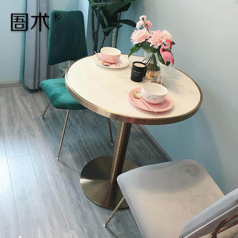 咖啡厅甜品店大理石咖啡桌奶茶店网红款小圆桌餐厅休闲餐桌椅组合