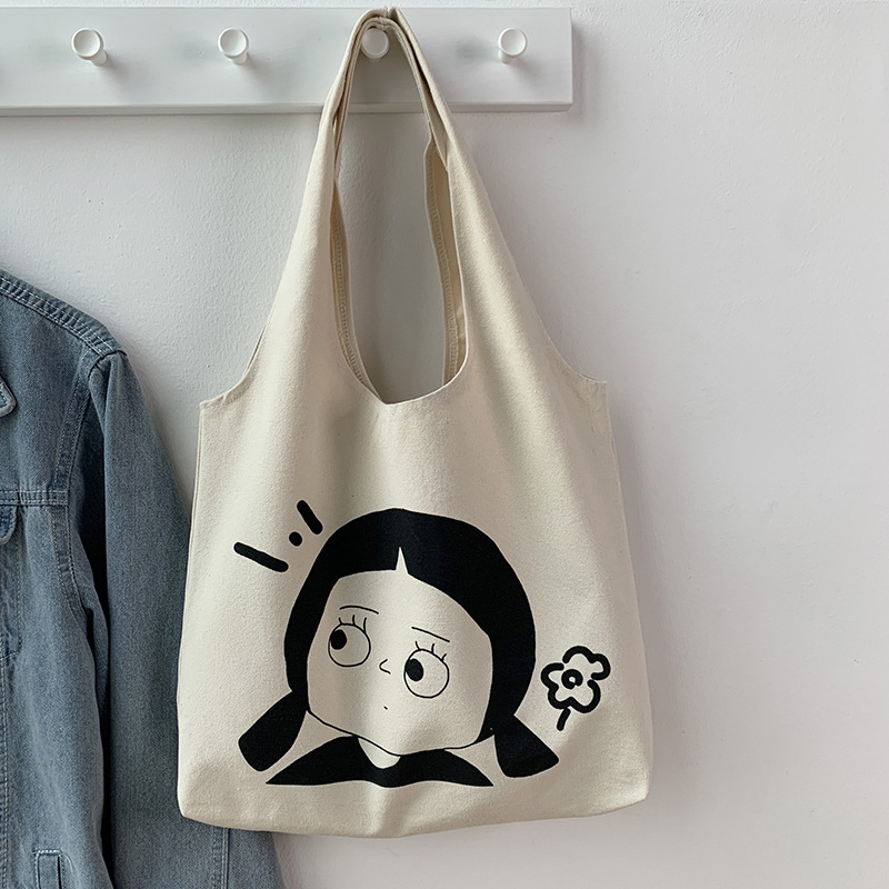 韩版大容量慵懒风ins手拎单肩包环保购袋简约文艺帆布包书包女