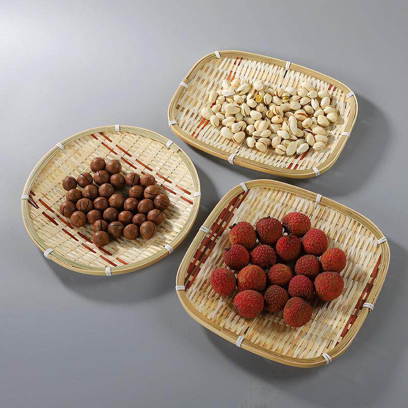 竹编篮子手工竹篮制品点心托盘茶点小提篮双层簸箕竹筐盘子幼儿园