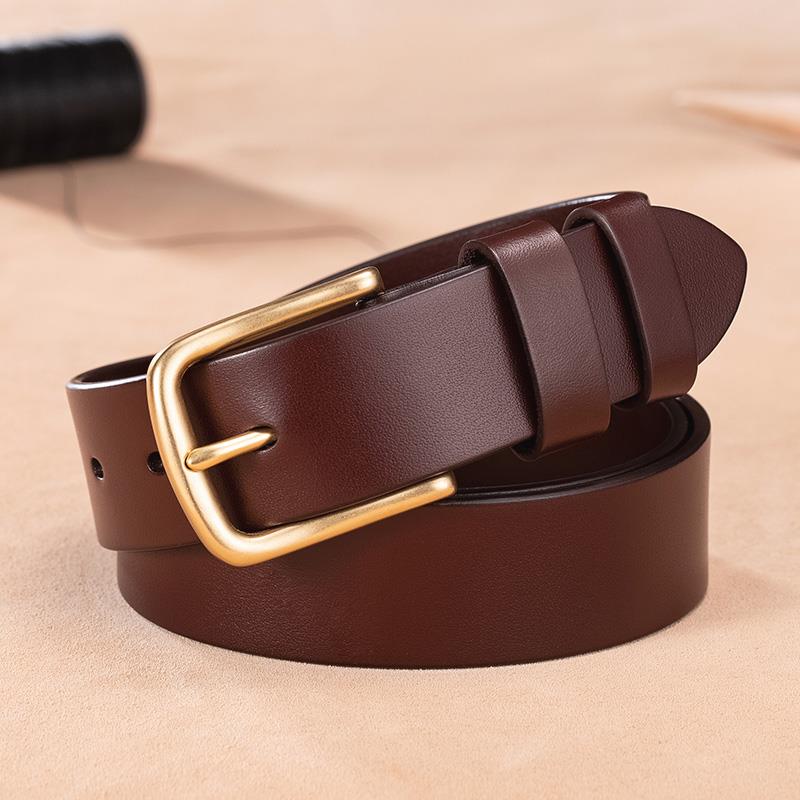 高档皮带男真皮黄铜针牛扣张头纯皮腰带男整裤层带休闲牛仔百搭中