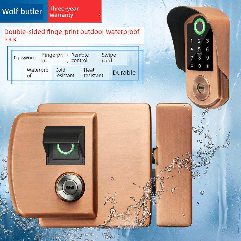 防水不锈钢密码双面指纹锁刷卡锁铁门户外防雨智能庭院别墅门锁