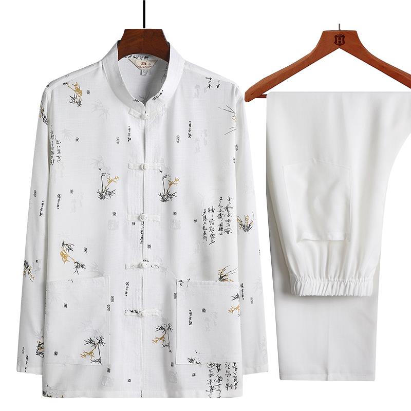 高档棉极麻爷长袖唐装男休闲衬衫中老年春装夏季薄款爸爸中国风爷
