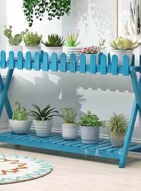 室外花架折二层阳台带栅LBR栏置架可叠双层腐木移防动架子物蓝色