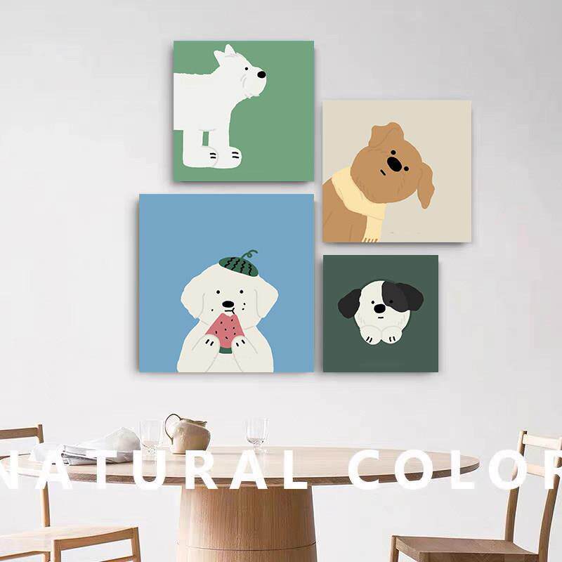 简约狗狗ins风挂画多巴胺儿童房客厅卡通装饰无框画卫生间防水画