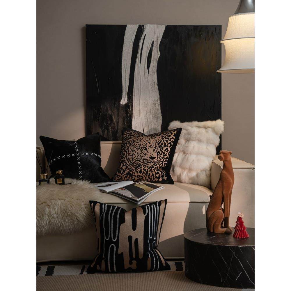 轻奢风沙发高级感现代简约皮草金钱豹高端绣花样板间客厅沙发抱枕