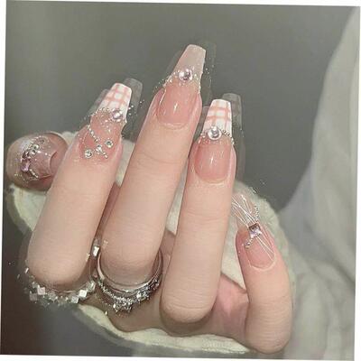 24pcs/box Fake Nails Press on Short Reusable with Designs Se