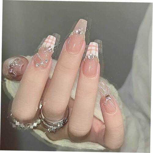 24pcs/box Fake Nails Press on Short Reusable with Designs Se