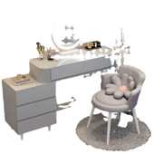 奶油风岩板梳妆台现代简约收纳柜小型卧室一体 床头柜化妆台