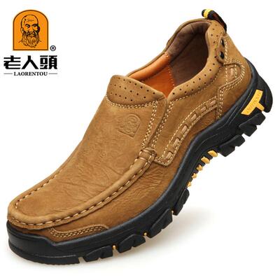 高档老人头皮鞋男224冬真皮码商务休闲男鞋0透气大季韩版系带磨砂