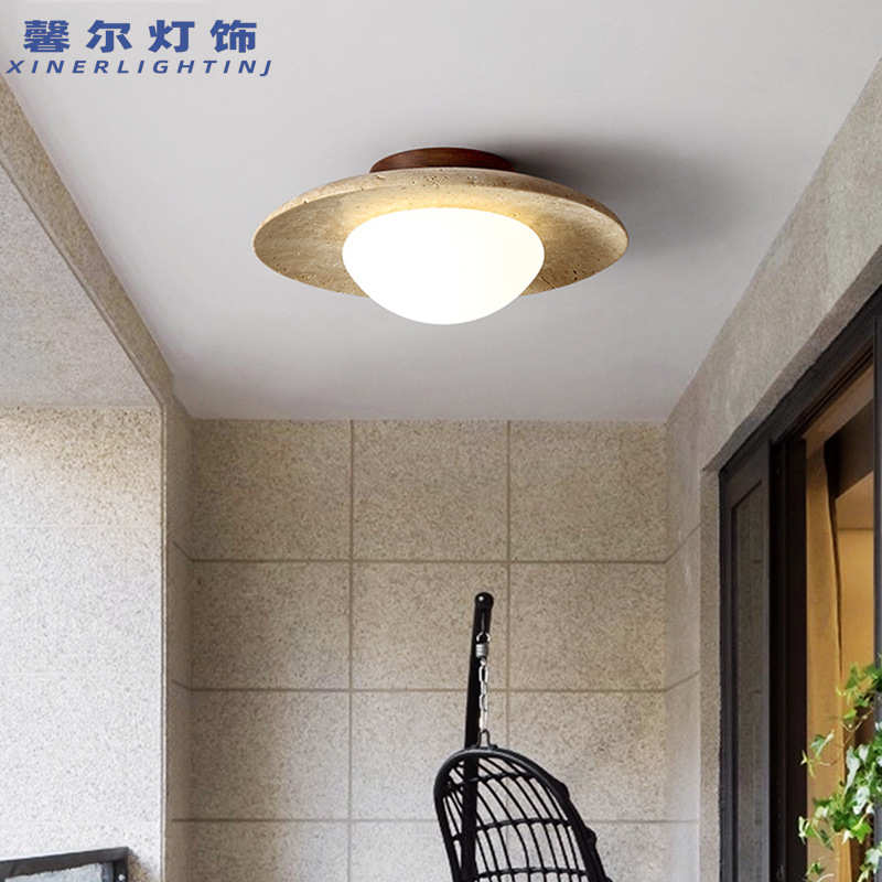 黄洞石吸顶灯过道灯走廊灯入户玄关中古侘寂奶油风入户LED吸顶灯