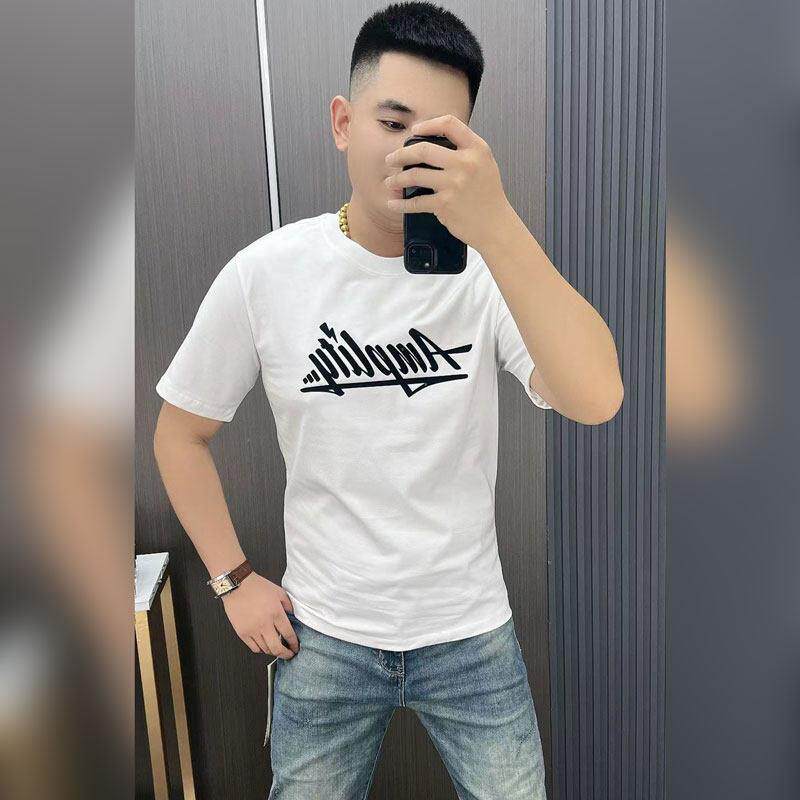 短袖T恤男士夏季薄款潮牌个性字母印花修身百搭圆领时尚休闲上衣