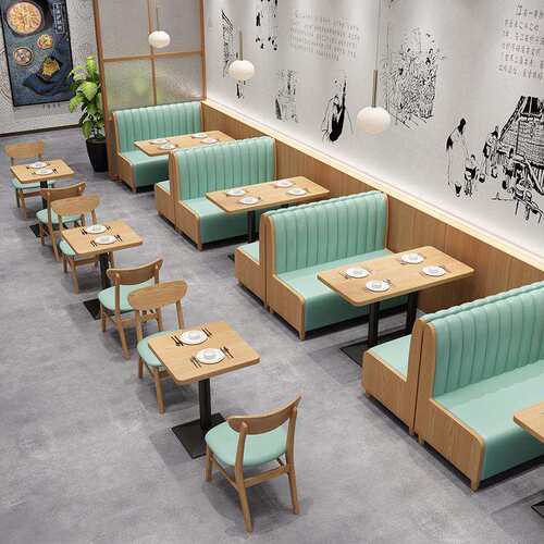 网红奶饮茶店卡沙发咖人啡座厅火FOK锅店简约双实木靠墙餐桌椅组