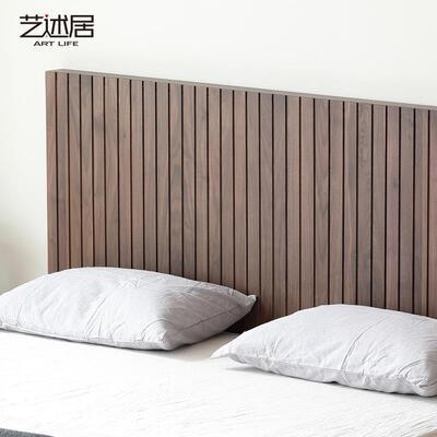 4I橡木纯实木轻奢大靠背婚床木气黑胡原桃木储物床双8181人压箱高