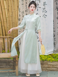 禅意新中式女居士服汉服，两件套2024中长款旗袍上衣，中国风唐装茶服