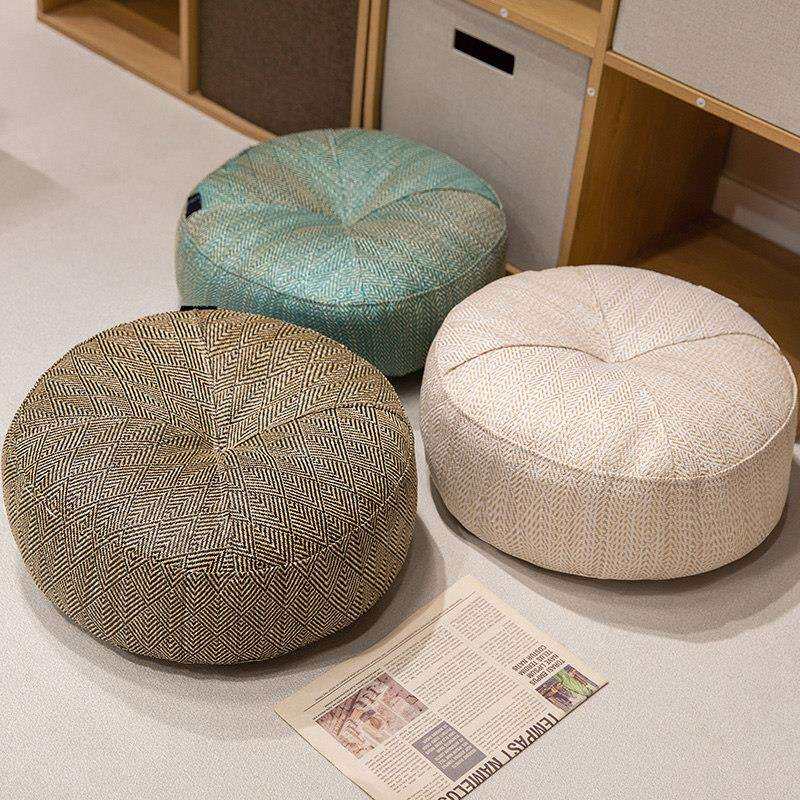圆形蒲团飘窗榻榻米地板加厚垫子编织皮艺懒人坐墩茶几软垫坐椅垫
