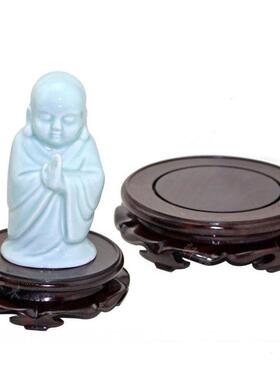 实木摆件莲花圆形底座 黑梓木奇玉石紫砂壶花瓶盆景佛像观音底座