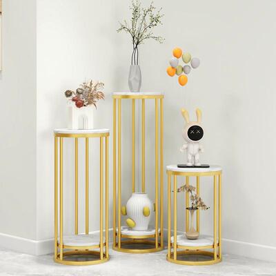 奶架油风大理石花架客厅落地绿视柜花轻奢简ltao7177约装电饰架萝