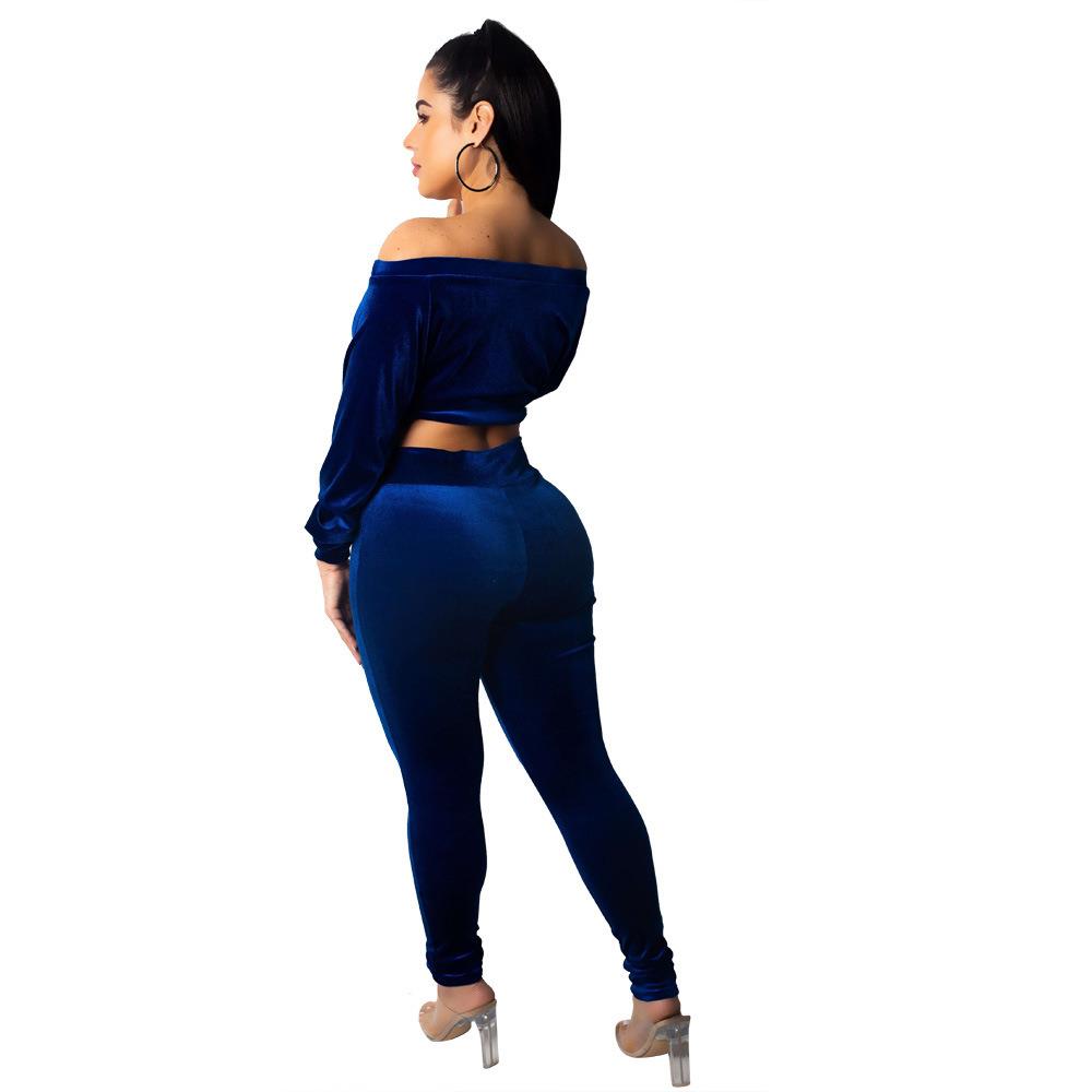 Women's solid color sexy velvet suit two piece set