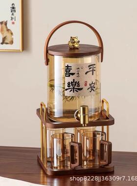 中式冷水壶玻璃耐高温家用商用大容量柠檬冰茶果汁桶凉水壶带龙头