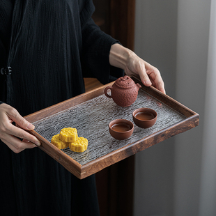 日式胡桃木窗花托盘实木功夫茶具茶盘干泡盘点心盘果盘玻璃盘家用