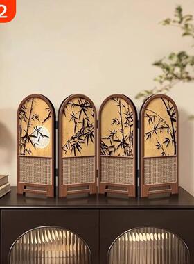 新中式桌面小屏风摆件茶室电视柜客厅玄关文创古风折叠装饰画