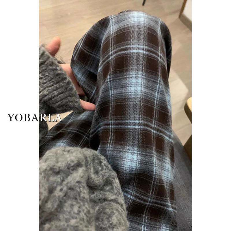 条纹直筒垂感休闲裤女春季新款胖mm大尺码显瘦梨形身材宽松阔腿裤
