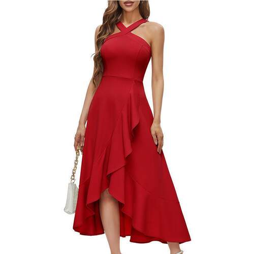M 16132 Off Shoulder Cocktail Party Dress 挂脖荷叶边连衣裙