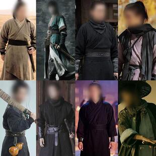 黑衣人剑客武侠风汉服刺客杀手影视剧古装男棉麻浪子大侠演出服装