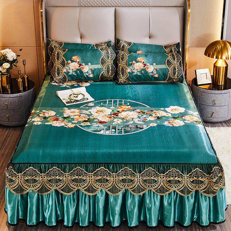 夏季凉席床裙款冰丝席三件套不沾水可机洗折叠1.5m1.8米2.0空调凉