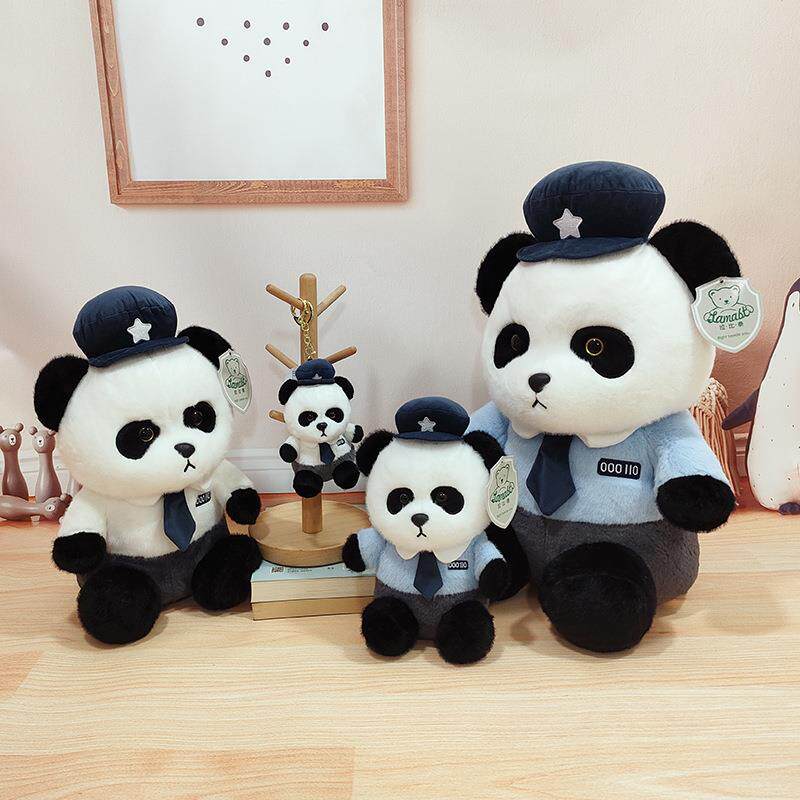 可爱警察熊猫毛绒玩具网红熊猫钥匙扣挂件公仔活动礼品儿童玩具
