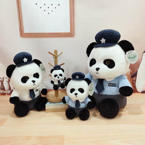 可爱警察熊猫毛绒玩具网红熊猫钥匙扣挂件公仔活动礼品儿童玩具