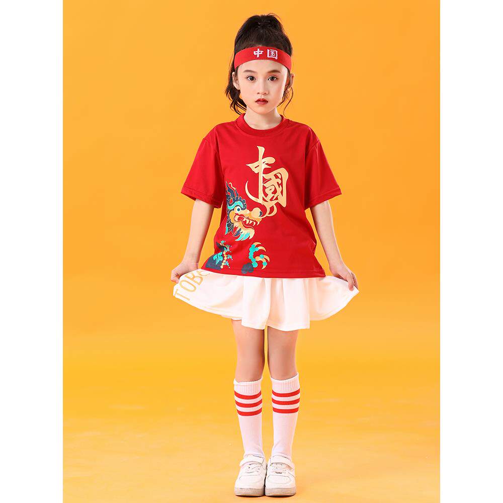 正品儿拉拉队表班演服小生运动童会元旦中国风服幼儿园学啦啦操演 - 实物图