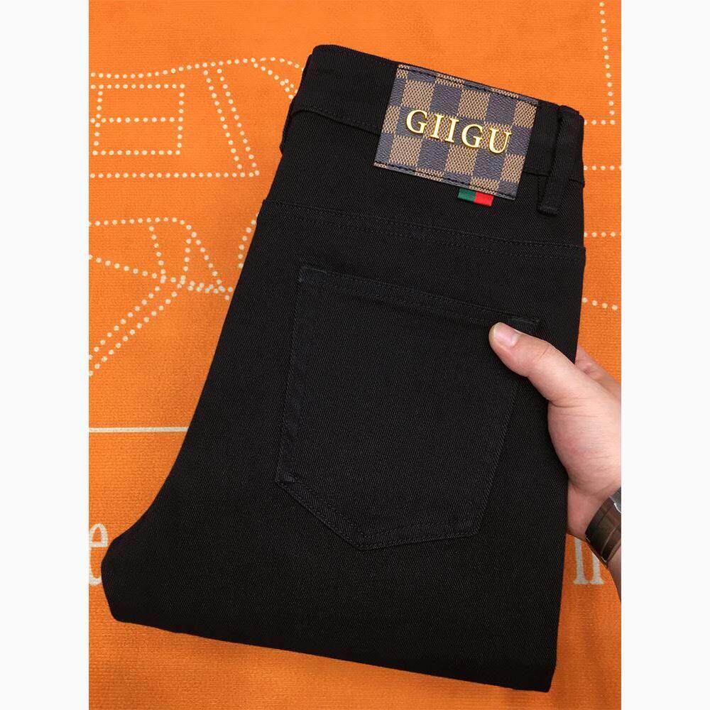 潮牌黑色牛仔裤男夏季直筒修身小脚长裤潮流新款九分裤男休闲 裤